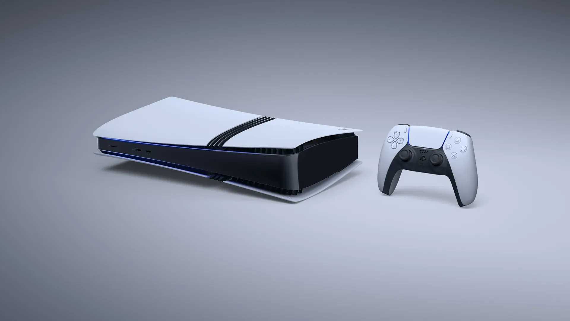 PlayStation 5 Pro liegend mit DualSense Wireless-Controller